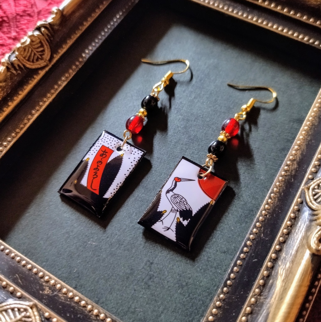 花札ピアス(鶴に松)(イヤリング)【和ゴス】【和装】【着物】【成人式】【袴】【浴衣】【和風】