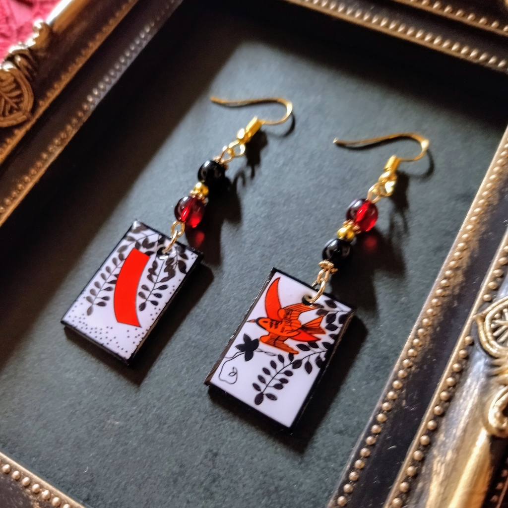 花札ピアス(藤)(イヤリング)【和ゴス】【和装】【着物】【成人式】【袴】【浴衣】【和風】