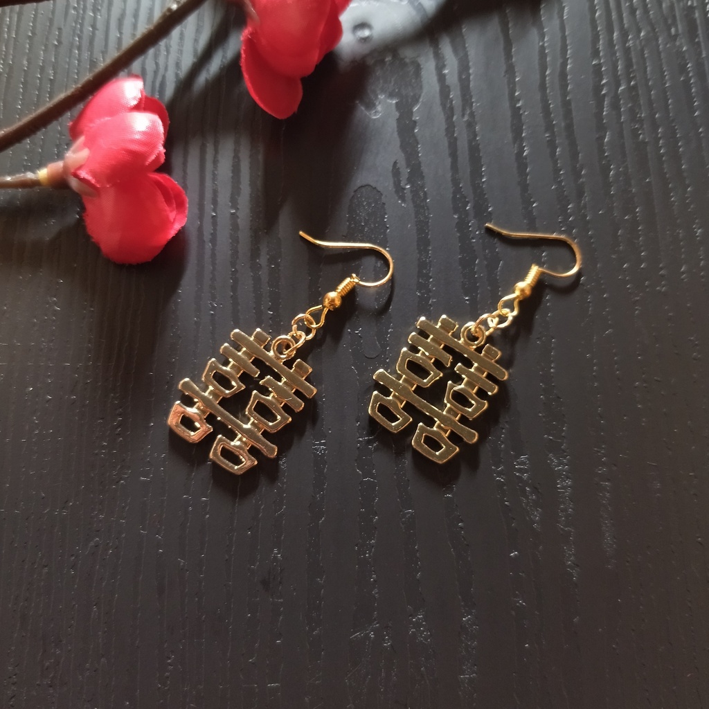 【双喜紋】チャイナピアス①（ゴールド）(イヤリング)【ダブルハピネス】【中華風】【チャイナ】