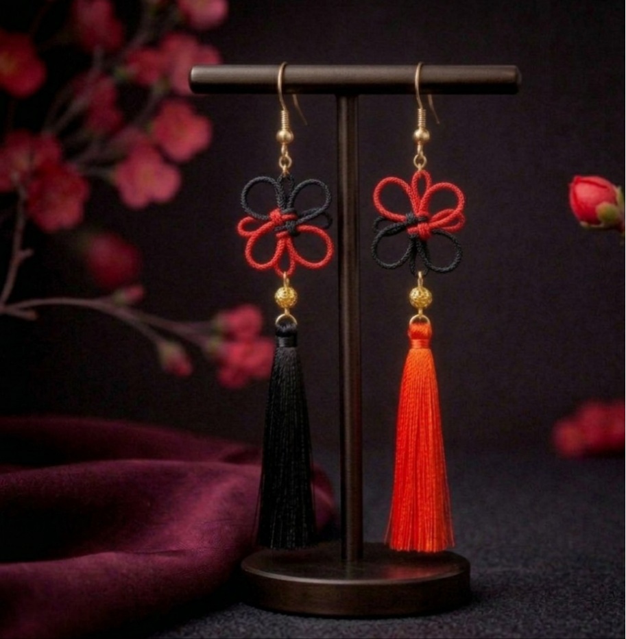 【バイカラー】吉祥結びとタッセルのピアス(イヤリング)(一部色オーダー可)【和風】【チャイナ】【中華風】【着物】【和装】【和ゴス】【浴衣】【推し活】【推し色】