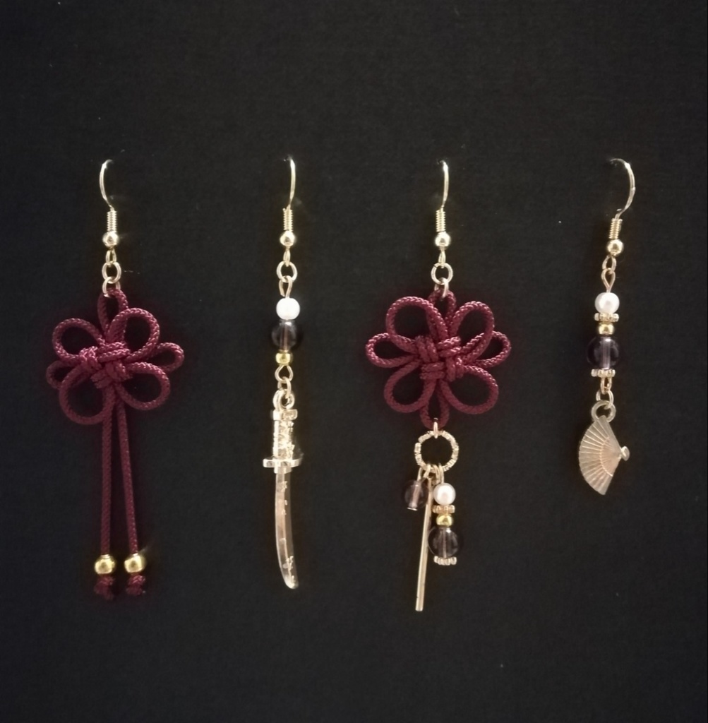 【鳥居or日本刀選択可】和風アシンメトリーピアスセット(えんじ)