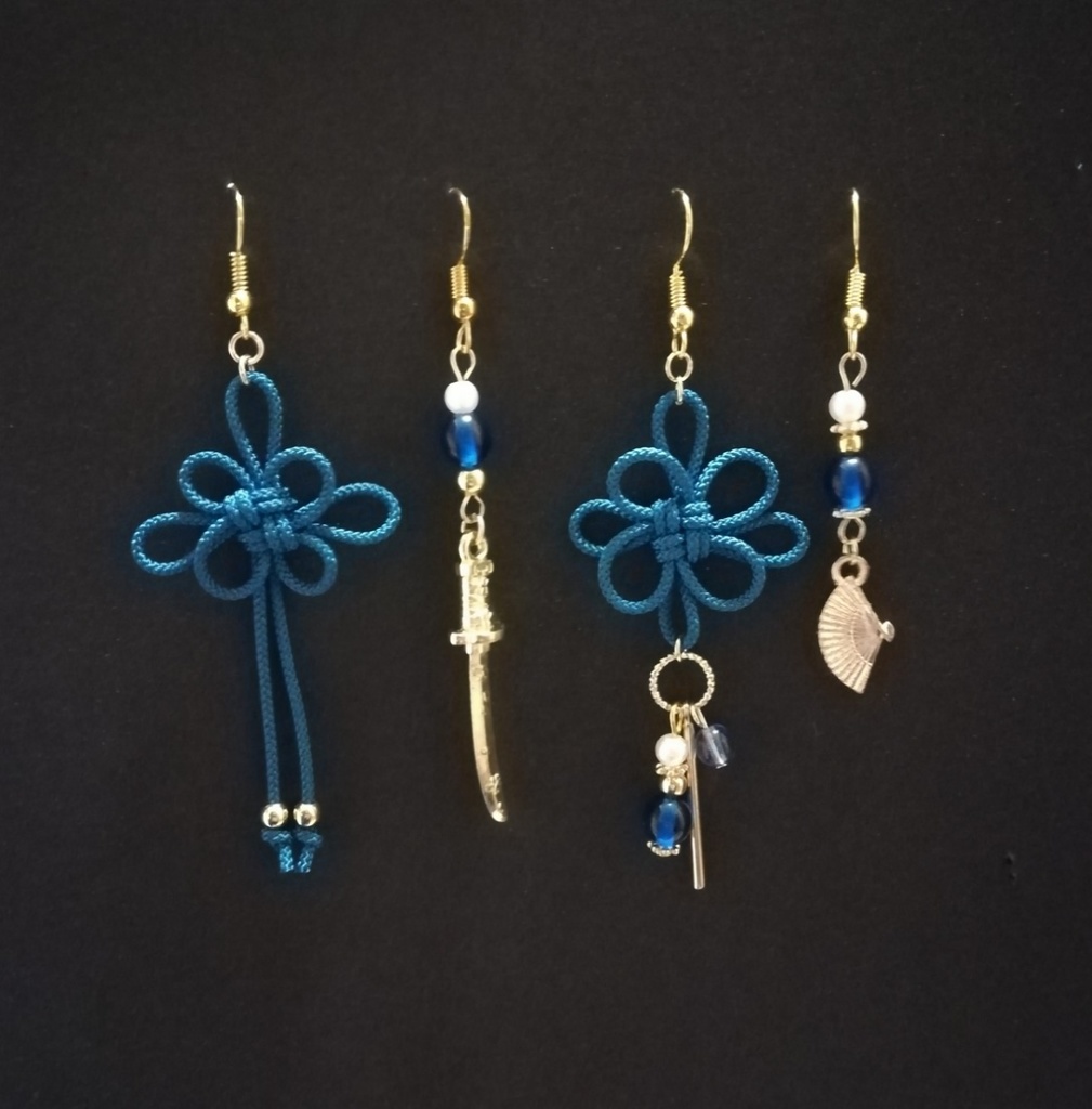 【鳥居or日本刀選択可】和風アシンメトリーピアスセット(青)