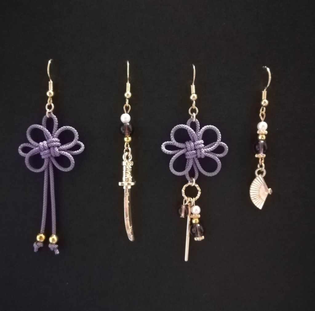 【鳥居or日本刀選択可】和風アシンメトリーピアスセット(薄紫)