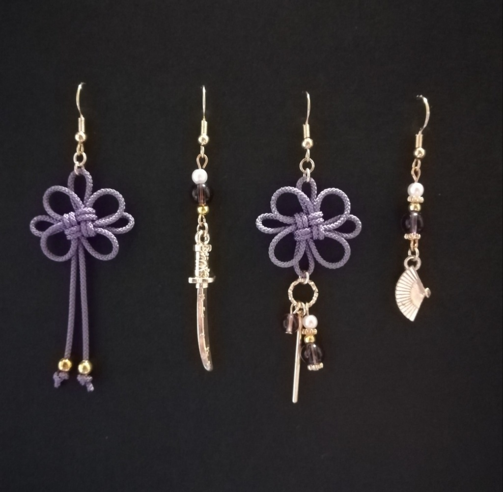 【鳥居or日本刀選択可】和風アシンメトリーピアスセット(薄紫)
