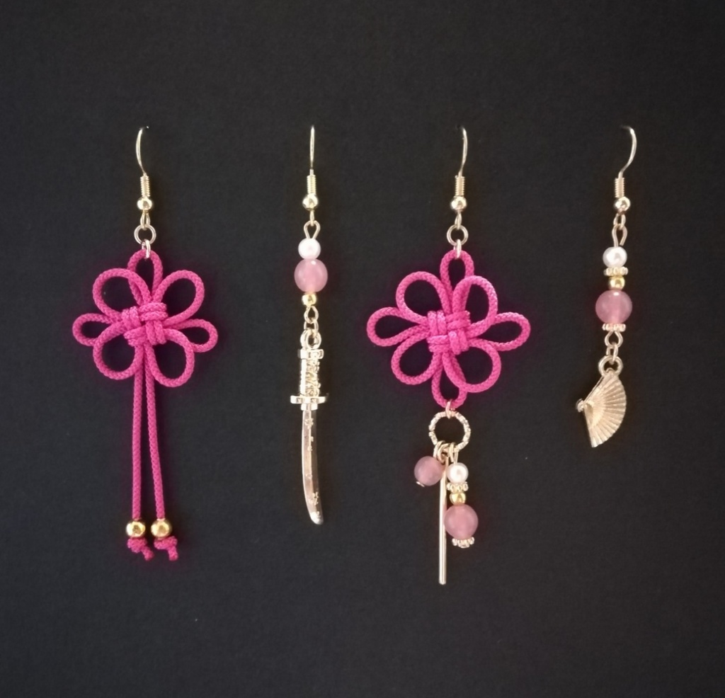 【鳥居or日本刀選択可】和風アシンメトリーピアスセット(ピンク)