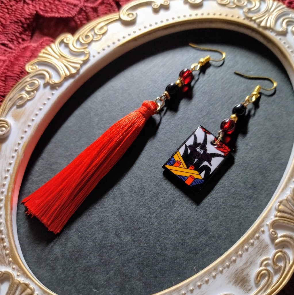 花札&タッセルピアス(菖蒲)(イヤリング)【和ゴス】【和装】【着物】【成人式】【袴】【浴衣】【和風】