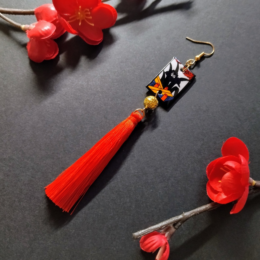 【片耳】花札&タッセルピアス(菖蒲)(イヤリング)【和ゴス】【和装】【着物】【成人式】【袴】【浴衣】【和風】