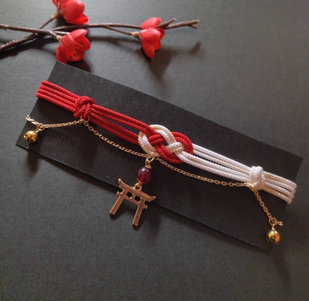 【和風】抱き合わじ結びと鳥居のチョーカー(色オーダー可)【和ゴスロリ】【着物】【和装】【サブカル】