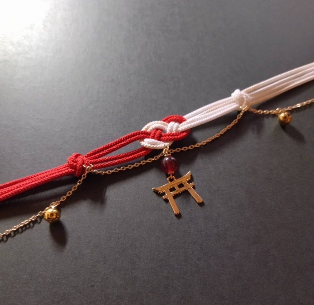 【和風】抱き合わじ結びと鳥居のチョーカー(色オーダー可)【和ゴスロリ】【着物】【和装】【サブカル】