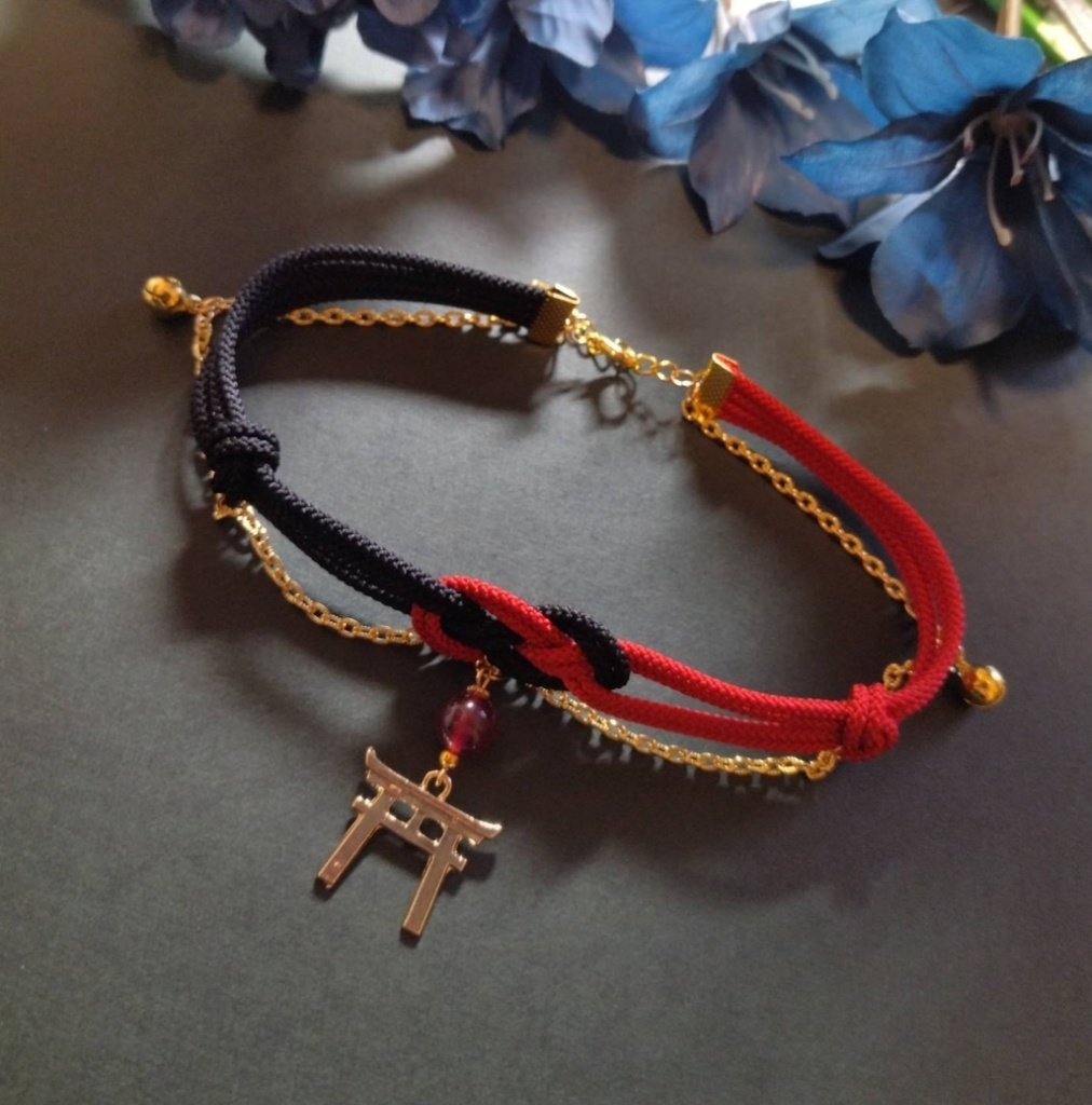 【和風】抱き淡路結びと鳥居のチョーカー(色オーダー可)【和ゴスロリ】【鳥居】【着物】【和装】