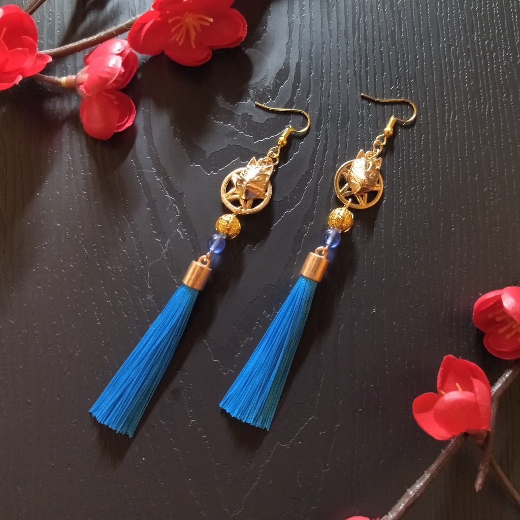 【和風】狐面とタッセルのピアス(イヤリング)【チャイナ】【中華風】【着物】【浴衣】【和装】