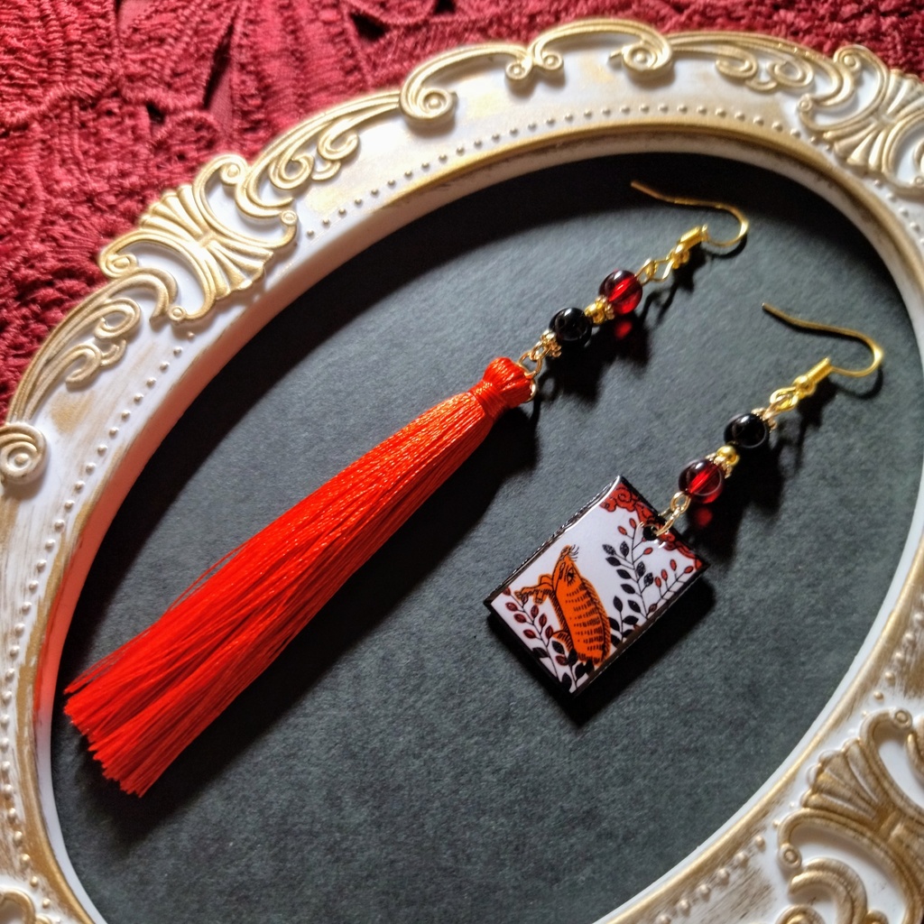 【和風】花札&タッセルピアス(イヤリング)(猪)【着物】【和装】【袴】