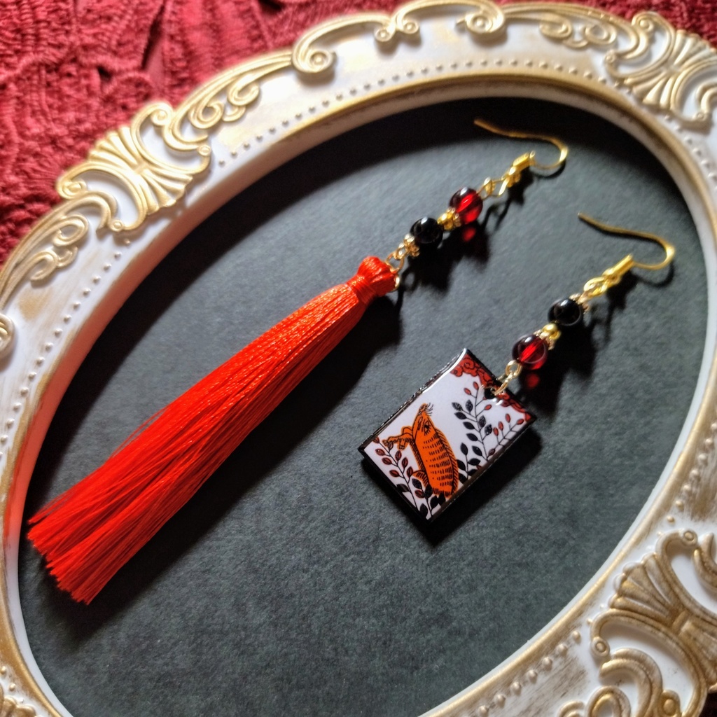 【和風】花札&タッセルピアス(イヤリング)(猪)【着物】【和装】【袴】
