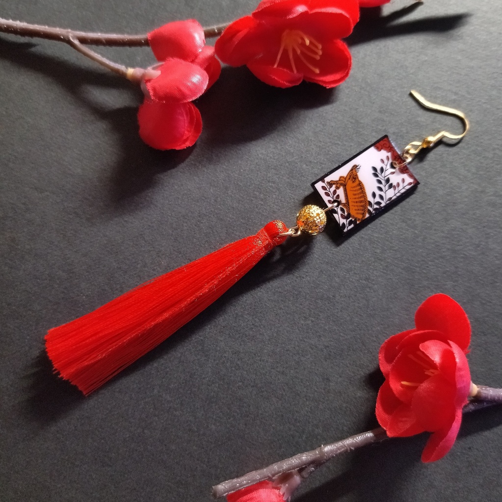 【和風】花札&タッセルピアス(イヤリング)(猪)【着物】【浴衣】【和装】