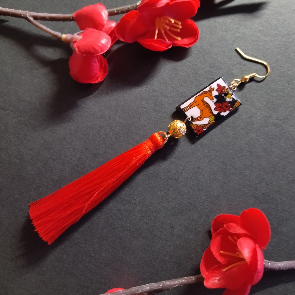 【和風】【片耳】花札&タッセルピアス(イヤリング)(鹿)【着物】【浴衣】【和装】