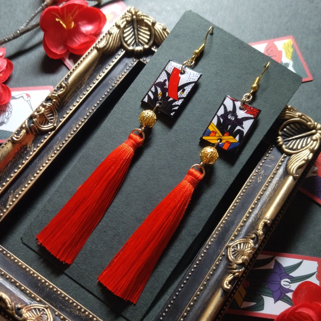 【和風】花札&タッセルピアス(イヤリング)(菖蒲)【着物】【袴】【和装】