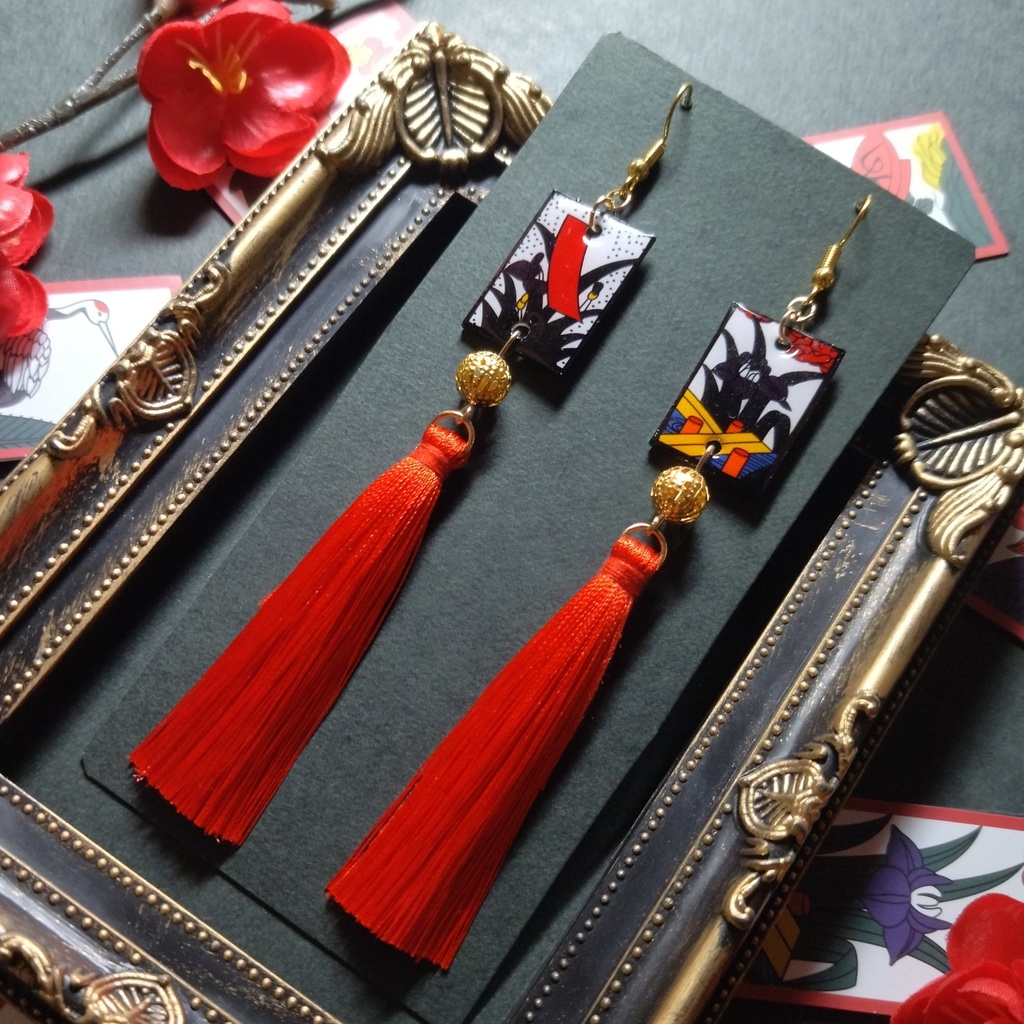 【和風】花札&タッセルピアス(イヤリング)(菖蒲)【着物】【袴】【和装】