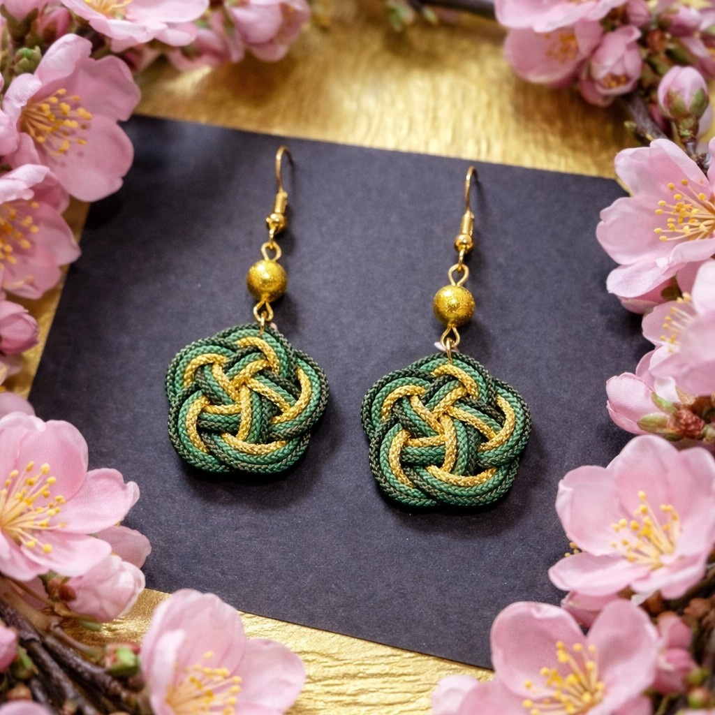 【和風】梅結びのピアス(イヤリング)(色オーダー可)【着物】【袴】【浴衣】【成人式】【卒業式】【推し色】【推し活】