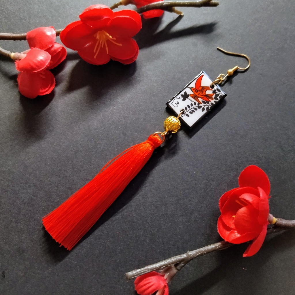 【和風】花札ピアス(イヤリング)(藤に不如帰)【着物】【浴衣】【袴】【成人式】【卒業式】