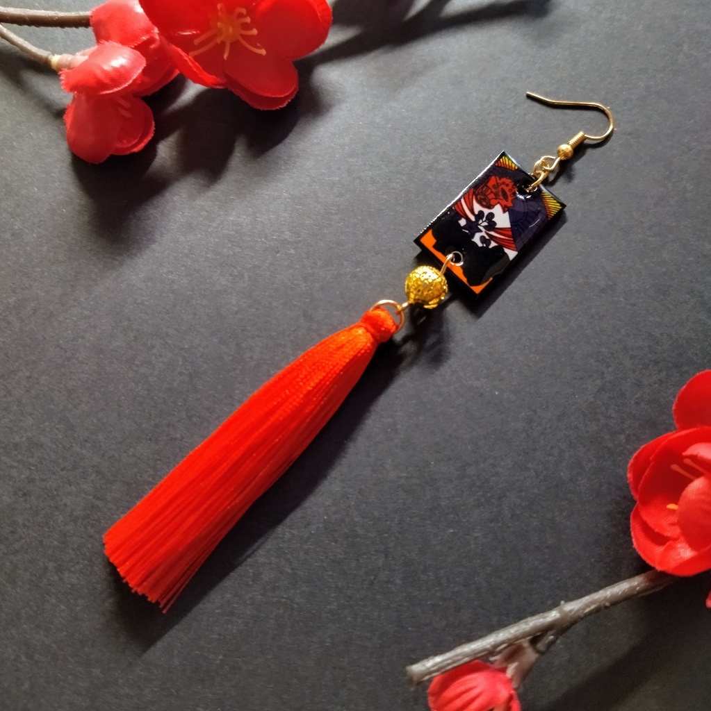 【和風】【片耳】花札&タッセルピアス(イヤリング)(桐に鳳凰)【卒業式】【成人式】【着物】【袴】【浴衣】