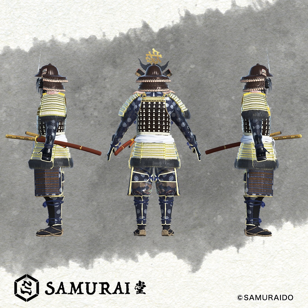 直江 兼続 甲冑鎧 3Dモデル(男性版)+剣舞 KANETSUGU NAOE ARMOR 3D MODEL(MEN)+MOTION