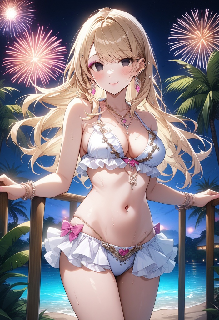 れんちゃんず໒꒱ 待受画面 海と花火