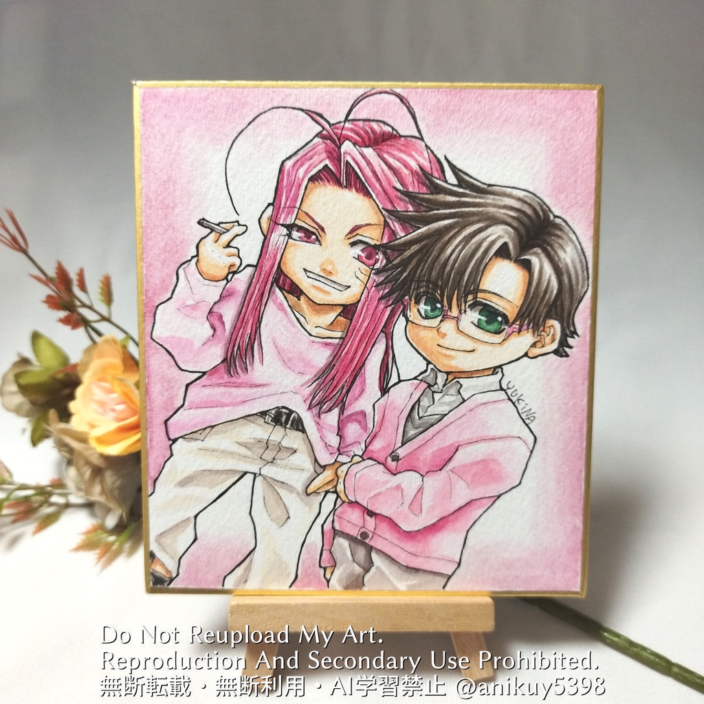 ピンク衣装ミニ八戒＆悟浄【1/4色紙(寸松庵)】