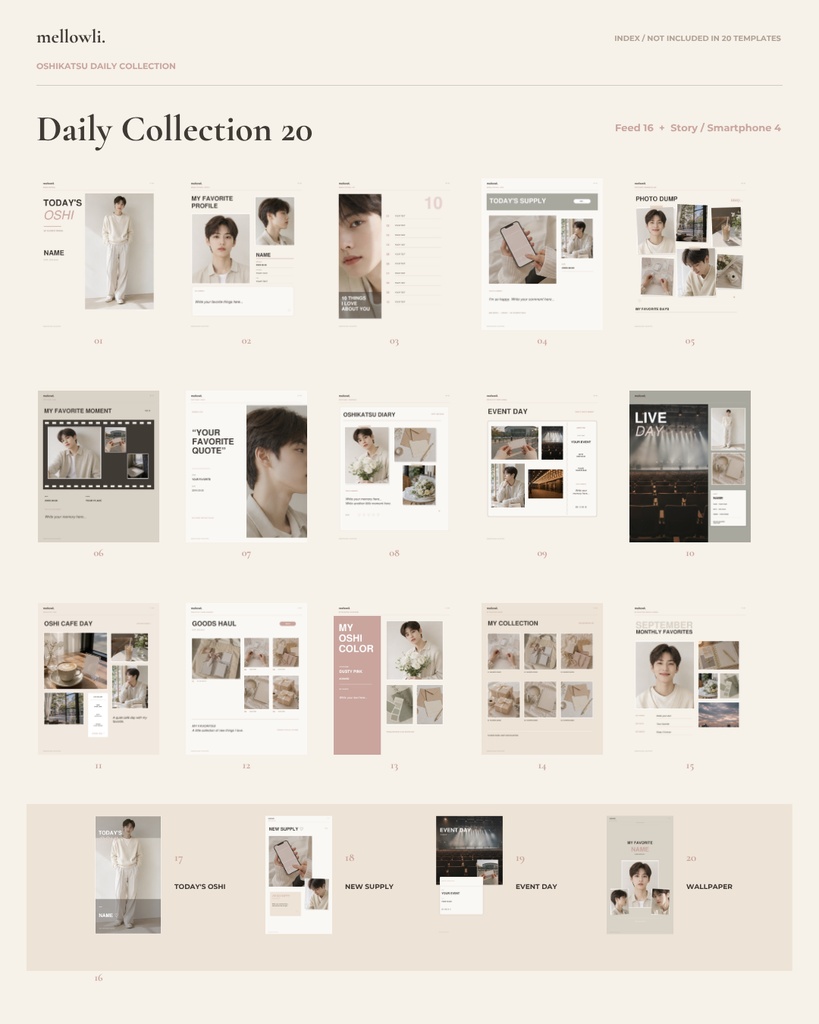 【OPEN SALE ¥1,500】【Canvaで簡単編集】推し活 Daily Collection 20|日常の推し活テンプレート20点セット|Instagram・ストーリー・スマホ壁紙