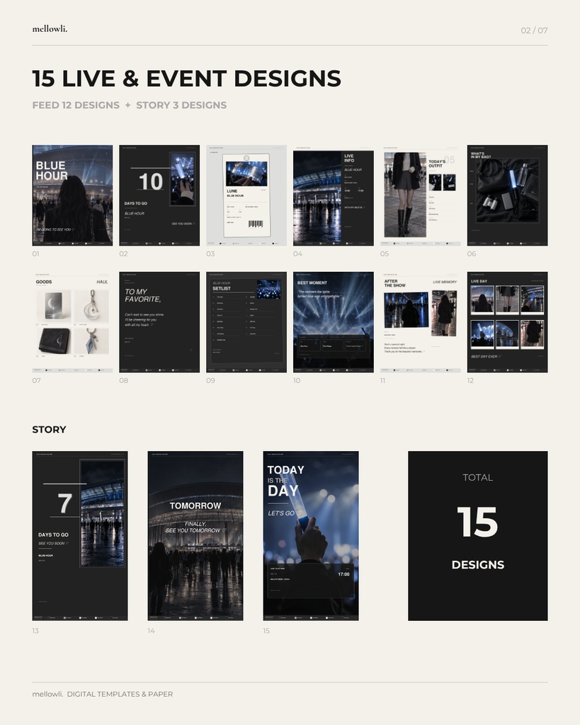 【OPEN SALE ¥1,500】【Canvaで簡単編集】OSHICOLOR LIVE & EVENT|NIGHT MODE|推し色で楽しむライブ・イベントテンプレート15点セット