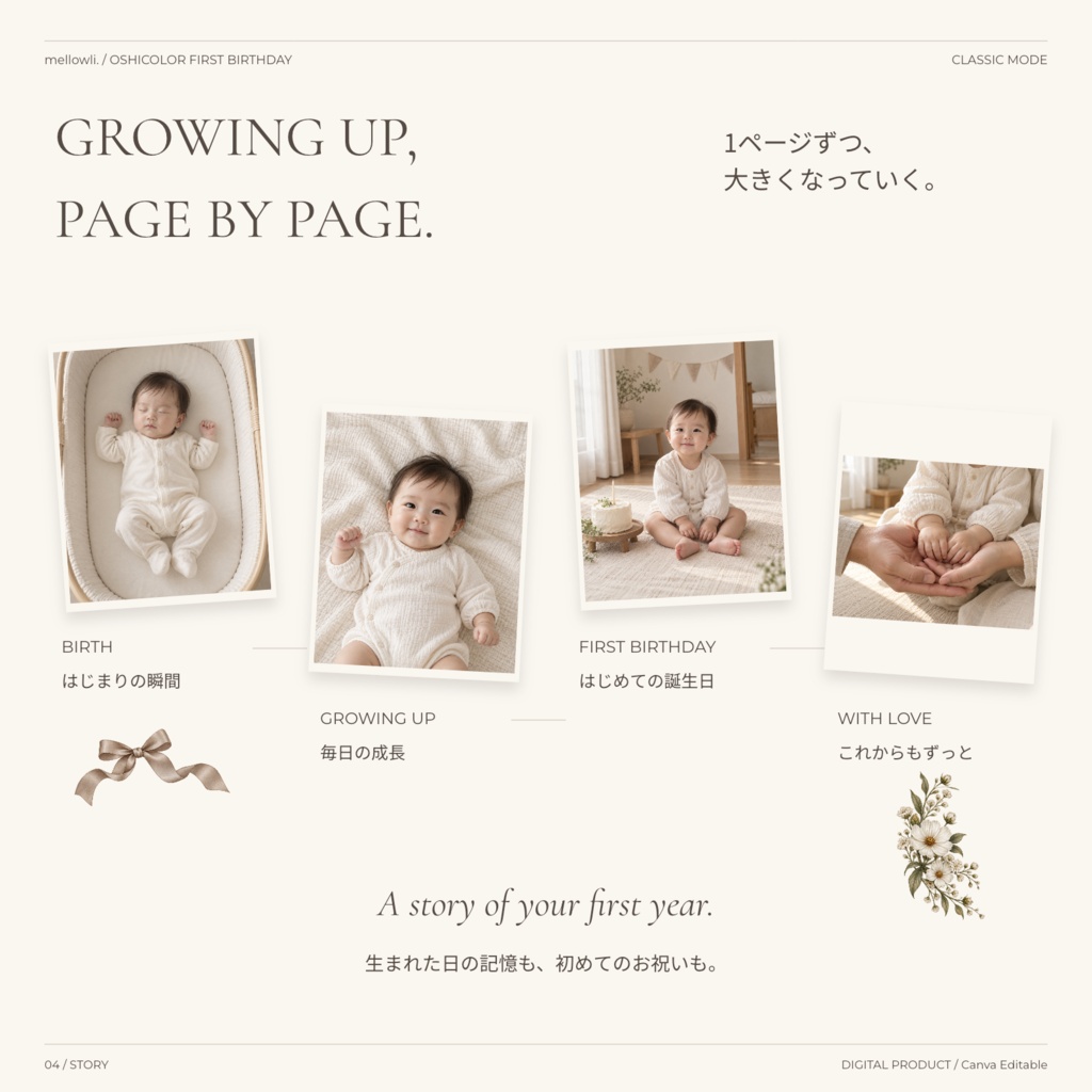 【OPEN SALE ¥1,500】【Canvaで簡単編集】OSHICOLOR FIRST BIRTHDAY|CLASSIC MODE|1歳誕生日・成長アルバム&選び取りカード