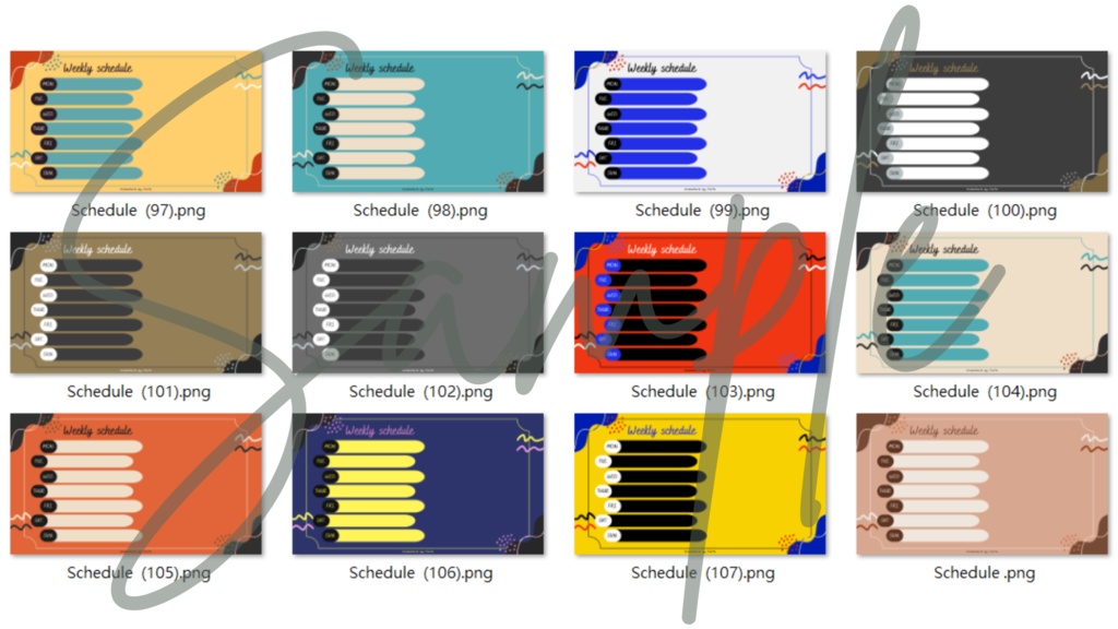 【FREE,無料,免費】stream schedule スケジュール 週間表 (108 colors included, 108色)