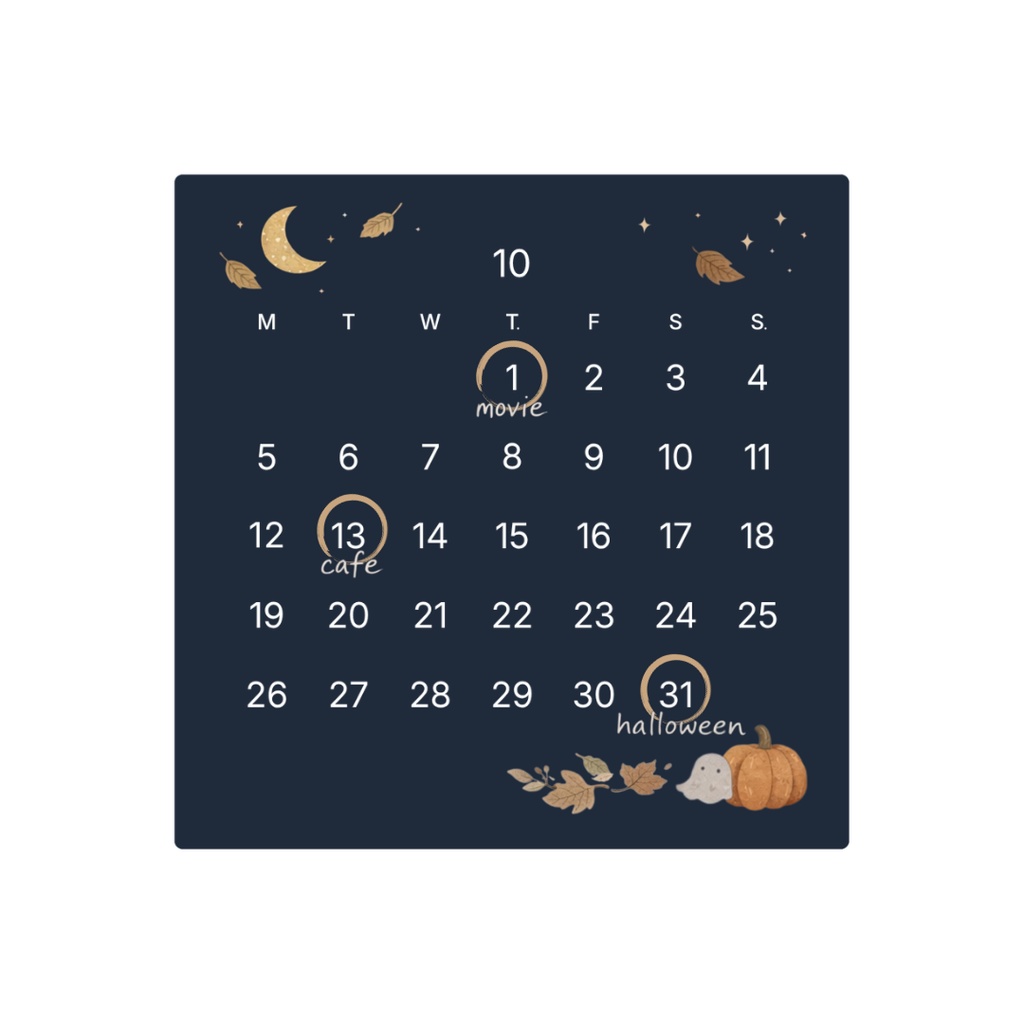 【無料配布】2026年10月|重ねるだけで使えるミニカレンダー(PNG素材)