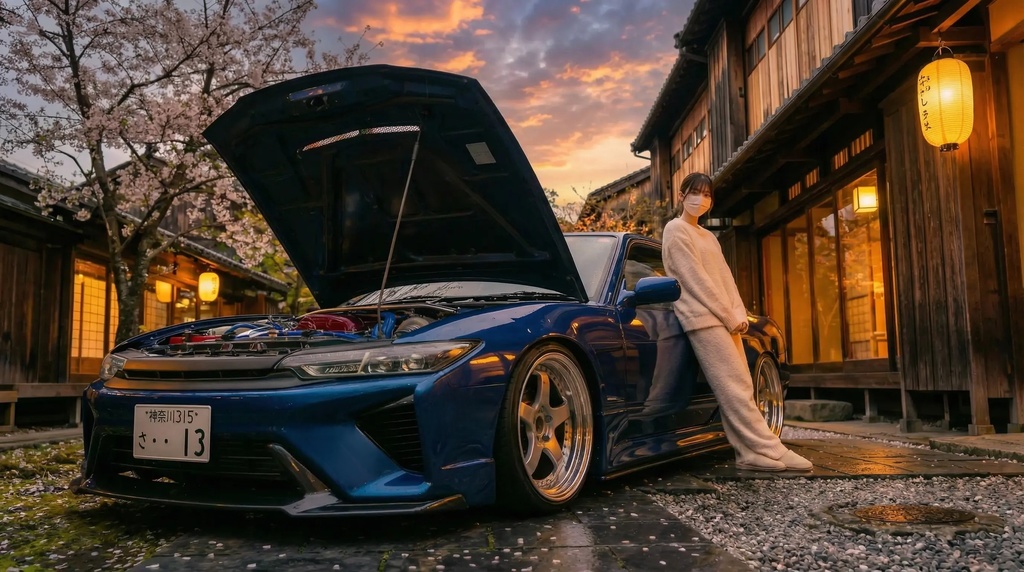 雨桜×ローダウン/JDM/エモ寄り/和風/シネマティック　写真集（5枚セット）