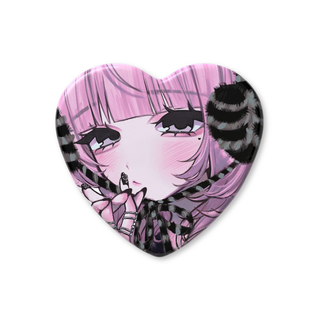 ハート型缶バッジ-肋骨イヤーマフちゃん-