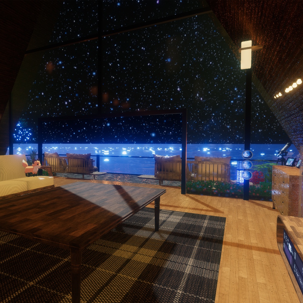 【VRChatワールドデータ販売】MyLittleRoom(202302) 蒼の湖に浮かぶ三角屋根コテージ