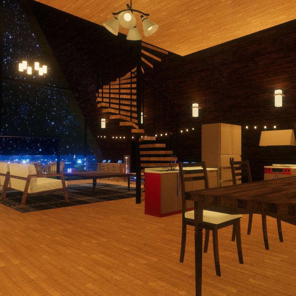 【VRChatワールドデータ販売】MyLittleRoom(202302) 蒼の湖に浮かぶ三角屋根コテージ