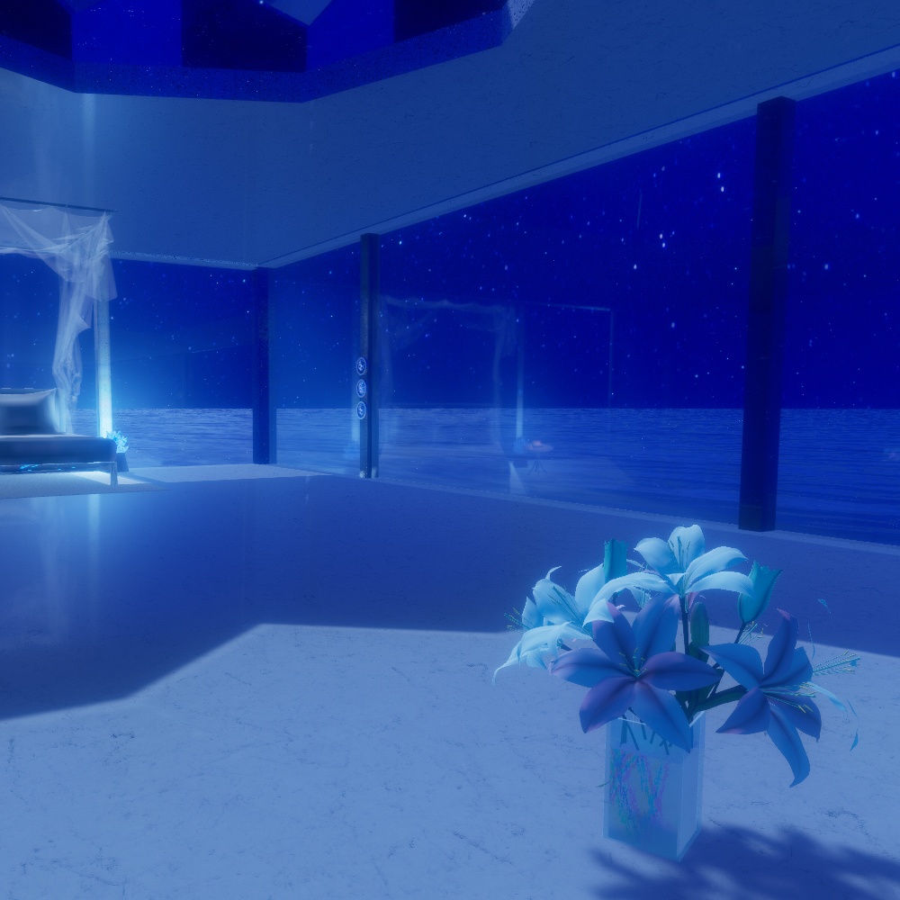 【VRChatワールドデータ販売】MyLittleRoom(202307) 銀のピアノとガラス張りコテージ