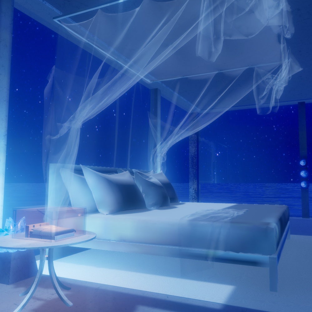 【VRChatワールドデータ販売】MyLittleRoom(202307) 銀のピアノとガラス張りコテージ