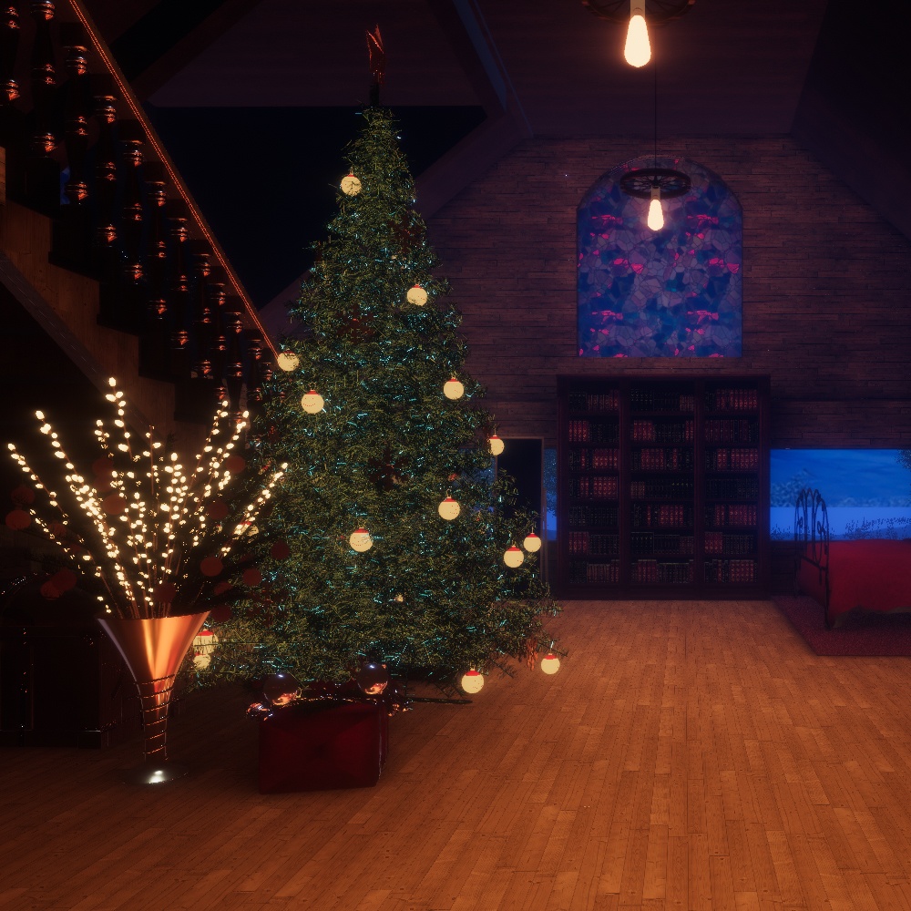 【VRChatワールドデータ販売】MyLittleRoom(202312) 夢の世界の少女のクリスマスログハウス