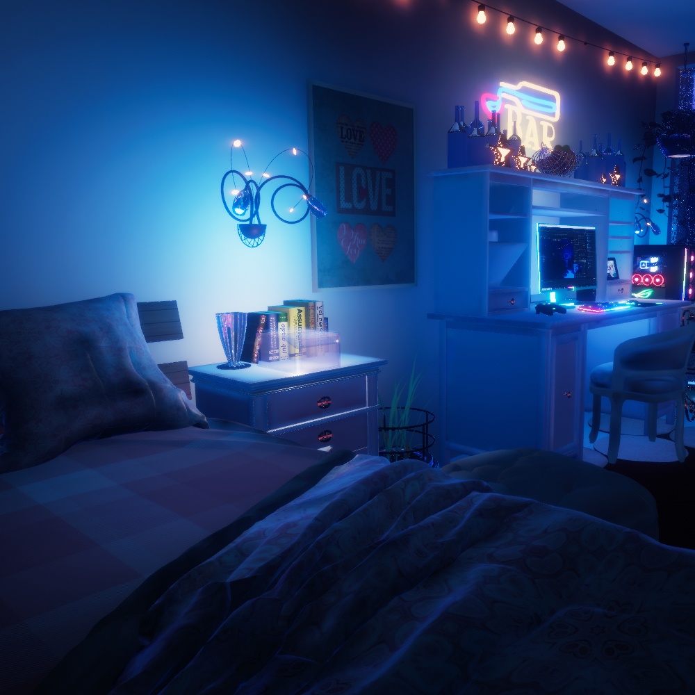 【VRChatワールドデータ販売】MyLittleRoom(202402) ワンルームゲーマーチルアウト