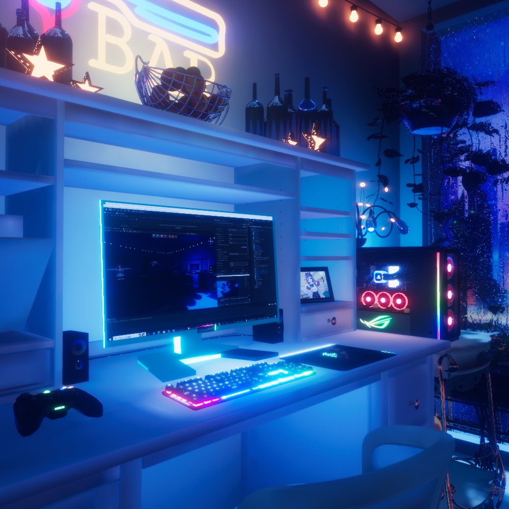 【VRChatワールドデータ販売】MyLittleRoom(202402) ワンルームゲーマーチルアウト