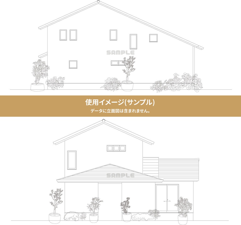 【建築・ランドスケープ用】樹木ラインベクター素材B12点セット(AI / PDF / PNG)外構・立面図対応