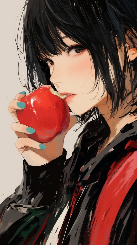 りんごと少女セット(5枚) スマホ壁紙用