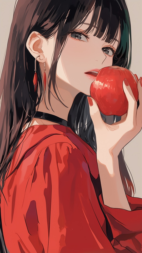 りんごと少女セット(5枚) スマホ壁紙用