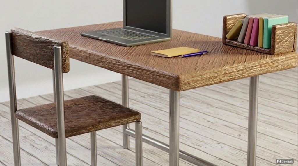 【3Dモデル】シンプルモダンなデスク&チェア 3色セット(選べる質感 / 商用可)ポリゴン数、約5800