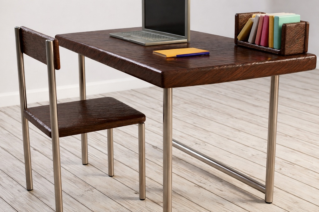 【3Dモデル】シンプルモダンなデスク&チェア 3色セット(選べる質感 / 商用可)ポリゴン数、約5800