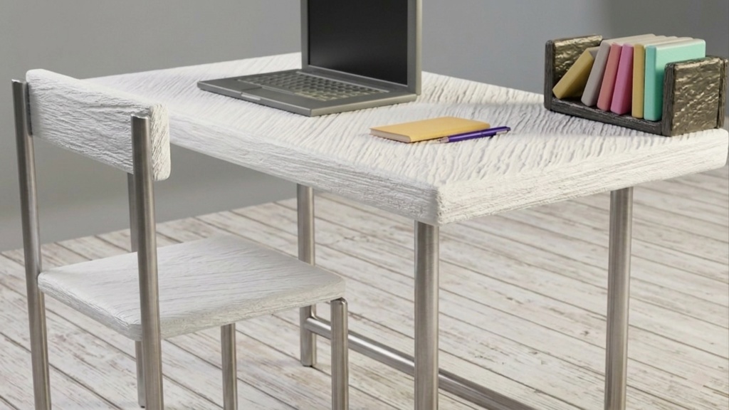 【3Dモデル】シンプルモダンなデスク&チェア 3色セット(選べる質感 / 商用可)ポリゴン数、約5800