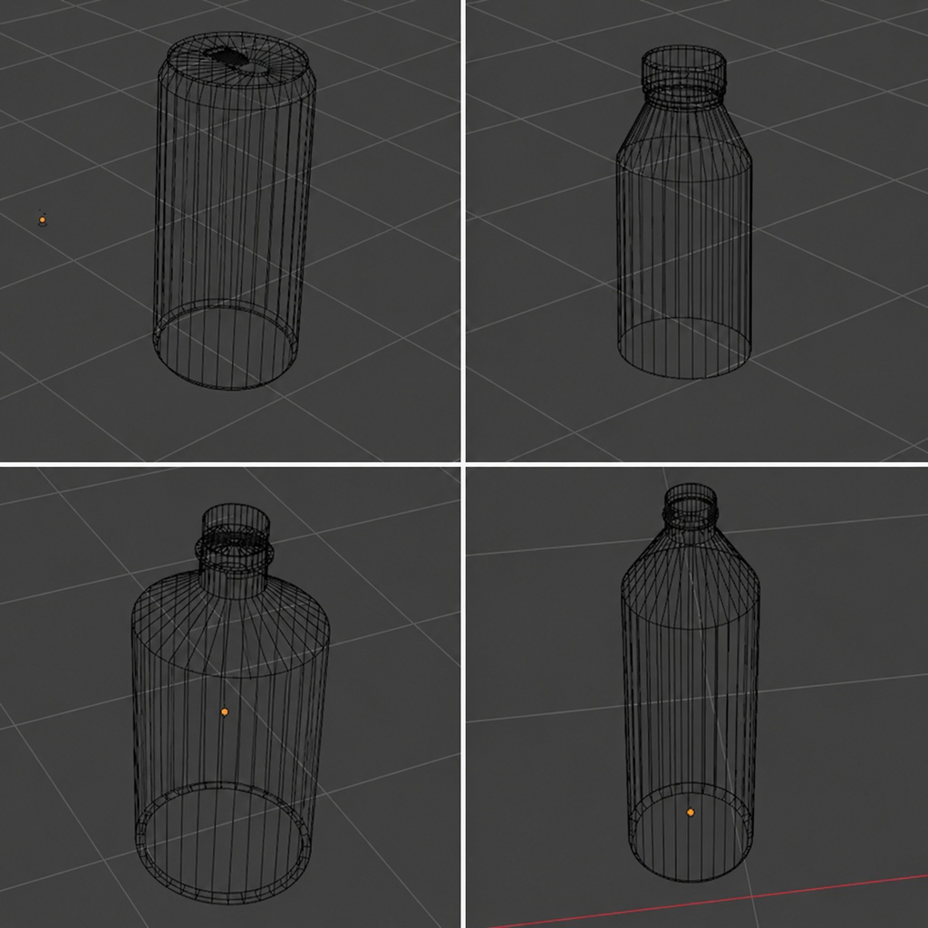 ドリンク 3Dモデル|飲料16種|缶・ペットボトル|ローポリ|BLEND/OBJ/FBX