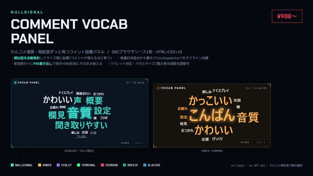 コメント語彙パネル - わんコメ連携で毎配信育つワードクラウドOBSオーバーレイ【NULLSIGNAL】