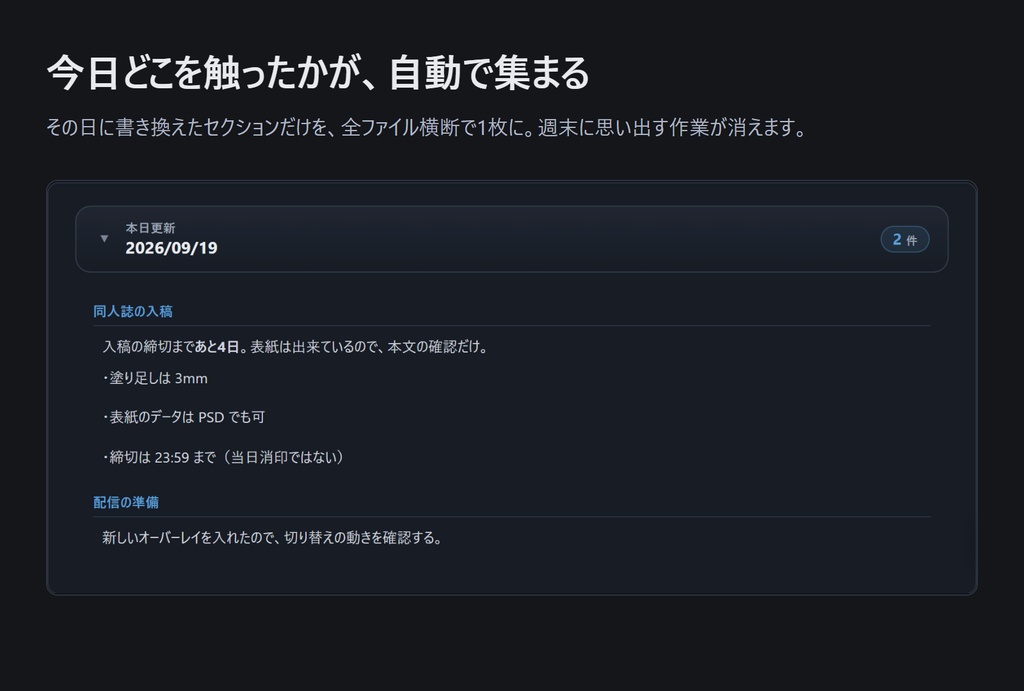 やるべきこと-editor — 今日やったことが勝手にまとまる作業メモ(Windows)